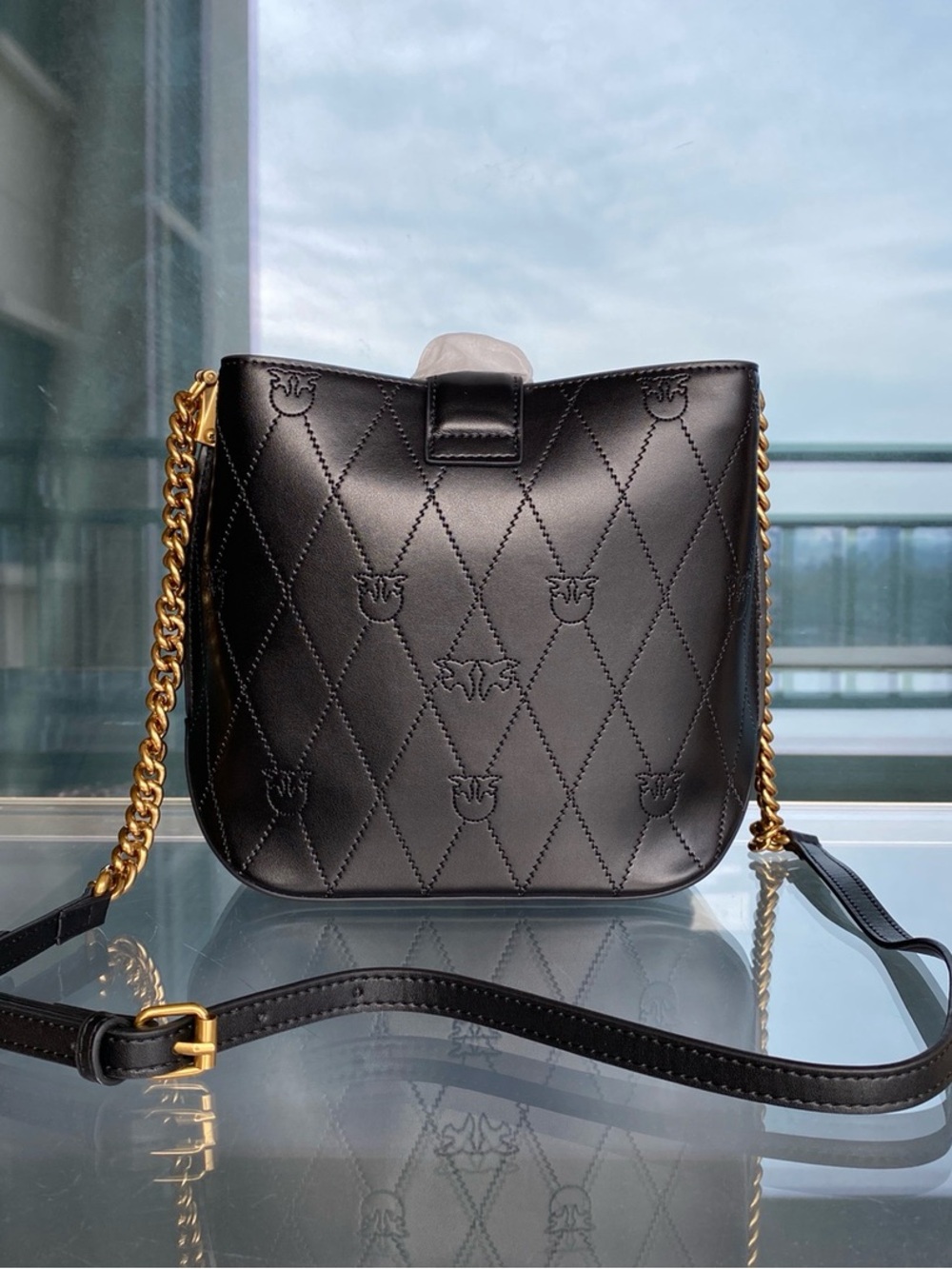 Pinko Black Quilted Leather Crossbody with Gold Love Birds Hardware - Picture 4 of 9